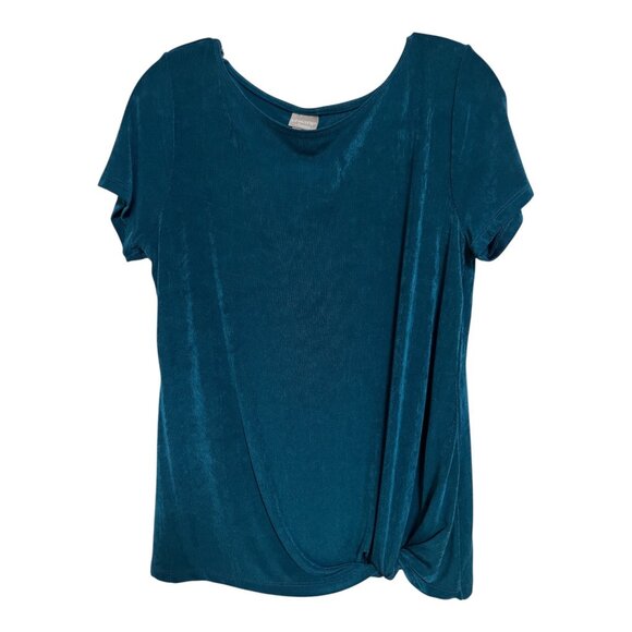 Chico’s Travelers Women’s M Teal Short-Sleeve Top – Draped Front Knot - Picture 1 of 4